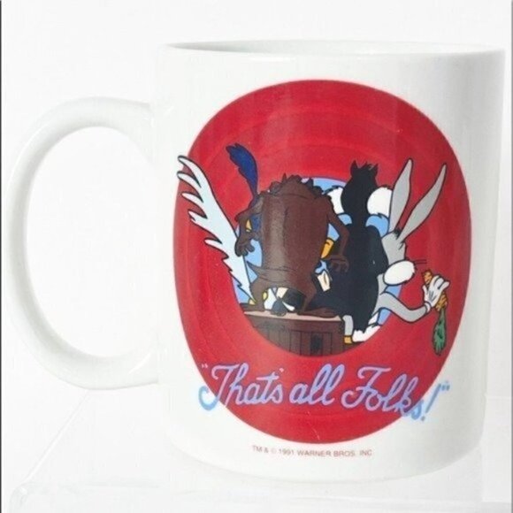 Vintage Looney Tunes Warner Bros 1991 mug “That’s all Folks!” 10 ounce Cup - Picture 3 of 12